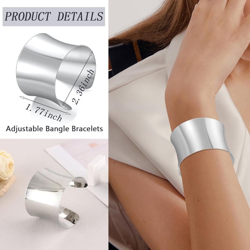 CASDAN 2Pcs Cuff Bangle Bracelets for Women Open Wide Bracelets Adjustable Wrist Cuff Wrap Bracelet - Image 2